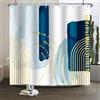 Xiaoterna Tenda da doccia acquerello astratto Moderno Linee dorate glitterate Tenda da bagno bianco alzavola Estetica contemporanea Blu impermeabile lavabile in lavatrice Tenda da doccia 180x220cm