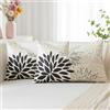 Artscope 2 Pezzi Dalia Floreale Nero Grigio Chiaro Federe Cuscini Geometrico 40x60cm, Primavera Cuscino Boemia Fiori Decorativo in Lino per la Decorazione Domestica Soggiorno Camera da Letto Divano