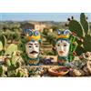 Generico Coppia teste di moro Caltagirone con fichi d'india in ceramica siciliana vasetti piccoli 15 cm