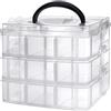 Cnwinu Scatola di assortimento per piccoli oggetti, impilabile a 3 livelli, con 18 scomparti, in plastica trasparente, con manico, per parti metalliche, perline, blocchi da costruzione (18 scomparti)