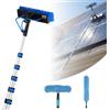 VEVOR Kit di Pulizia per Pannelli Fotovoltaici, 10 m, Spazzola con Asta Telescopica per Lavaggio di Pannelli Solari su Tetti e Finestre, con Attacco Acqua, Dispenser di Sapone, Testa Girevole a 180°
