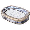 KiaoTime Portasapone da bagno e doccia, portasapone in ceramica elegante a strisce blu con scarico, grande contenitore per sapone per viso e corpo per bagno, cucina, vasca da bagno, piano di lavoro