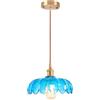 iDEGU Lampada a Sospensione in Vetro, 25CM Lampadario a Sospensione Vintage E27 Plafoniera Retrò Paralume Vetro Creativo Lampada da Soffitto per Soggiorno Isola Cucina Sala da Pranzo (Blu)