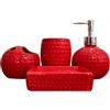 BEAHING Set da Bagno Rosso, Accessori in Ceramica da 4 Pezzi Include portaspazzolino, Bicchiere, Dispenser per lozioni, portasapone, Decorazioni Natalizie