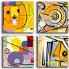 Printerland Quadri Moderni KANDINSKY giallo viola 4 pezzi Stampa Tela CANVAS Arredamento Arte Astratto XXL Arredo per soggiorno salotto camera letto cucina ufficio bar ristorante (4 pezzi 30x30 cm cad.)
