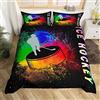 Generic Copripiumino Singolo 135x200 cm Hockey Set di Biancheria da Letto Stampa 3D Temi Sportivi Copripiumini con Cerniera in Morbida Microfibra e 1 Federe 50x80 cm A-2081
