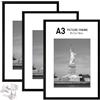 Azonelife 3 Pezzi Cornice A3 in Legno, Nero Legno Cornice, Cornici Portafoto Nere, Cornici per Ritratti A3, Cornici Portafoto Nere, Cornice in Legno Nero per Foto per Soggiorno Camera, Formato 29,7 x 42 cm