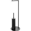 Inbagno Piantana Porta Rotolo E Porta Scopino Da Appoggio Per Bagno In Acciaio Nero Opaco Linea Fusion, L 20 x P 20 x H 71 Cm, Dotata Di 1 Braccio Con Fermo E Spazzola WC Con Contenitore