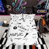 Loussiesd Set di biancheria da letto con note musicali in bianco e nero, per ragazzi e ragazze, con copripiumino e microfono in vinile, per letto singolo