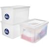 Iris Ohyama, Scatola portaoggetti multiuso, 50 L, confezione da 3, chiusura facile, impilabile, in plastica trasparente, per abbigliamento, scaffali, scuola, organizzazione, giocattoli, cancelleria