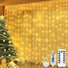 Bowfar Tenda Luminosa per interni, 3x3M 300 LED USB Tenda luminosa con telecomando e funzione di memoria, 8 Modalità, Luci Fatate Impermeabili IP65 per Natale Feste Matrimonio Nozze, Bianco caldo