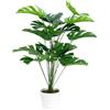 QWORK® Monstera Deliciosa Pianta Finta da Interno 65CM con 18 Foglie Grandi - Effetto Realistico con Vaso Bianco Elegante per Arredo Casa, Ufficio e Soggiorno