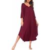 Ekouaer Camicia da notte da donna, lunga, taglie forti, maniche a 3/4, oversize, abito da notte con scollo a V, morbido e largo, da notte S-3XL, vinaccia, XL