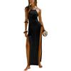 nicticsi Copricostume Donna Mare Curvy in Maglia Lungo Parei Vestito con Bretelle Leggero Trasparente Spiaggia da Bagno Abito Cut out Bikini Cover Up Vestiti Senza Maniche Abiti Nero XS