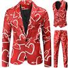 Duohropke Vestito da uomo per San Valentino, con stampa a cuore, giacca e pantaloni, 3 pezzi, slim fit, abito da uomo, divertente per feste, costume elegante, blazer, Colore: rosso, XL