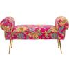 Kare Design Panca Wing Flower Fever, Blu, 54x100x35 cm, panca imbottita con gambe finitura ottone, motivo floreale, panca stretta per ingresso, legno massello di pino, Flower-Fever, soggiorno