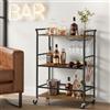 VASAGLE Carrello da Cucina in Acciaio e Truciolato, Carrello Bar a 3 Ripiani con Ruote, Portabottiglie e Porta Calici, 64,5 x 32 x 85,5 cm, Marrone Vintage, per Soggiorno, Collezione Barnet LRC200K101