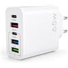 Ermenlifiqq 1 pezzo Caricatore USB C, caricatore da 65 W a 5 porte USB C con connessioni multiple per fino a 5 dispositivi contemporaneamente, alimentatore compatto per casa, ufficio e viaggio