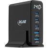 InLine Caricatore USB, 5 porte, display digitale con consumo di energia, 3 X USB-C + 2 X USB-A, GaN, 140 W, caricatore rapido, PD3.0, QC3.0, alimentatore per iPhone/Pro/Mini, Samsung e altro ancora,
