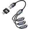 Sooiiyu Splitter USB 1 in 3 out, con Adattatore USB C, Cavo Extender da Maschio USB 1 a 3 Femmine, Potenza di Dati e Caricabatterie, Compatibile con PC, Mac, laptop, Drive Flash, Tastiera, PS4, PS5