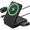Wvoillty Stazione di ricarica 3 in 1 per caricabatterie Mag-Safe, certificata Qi2 da 15 W, senza fili per Phone 16/15, Watch, con alimentatore di rete e cavo USB PD da 20 W