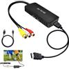 Dewfigs ㅤ Convertitore da RCA a HDMI 1080P, adattatore composito CVBS da 3 RCA a HDMI con cavo di ricarica USB, supporto PAL/NTSC per TV, Wii, Xbox, STB, VHS, VCR, DVD, PC PS2 - Cavo HDMI incluso