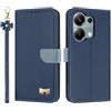 TAUYN Custodia per Xiaomi Redmi Note 13 Pro 4G / Poco M6 Pro, PU Pelle Flip Cover Antiurto TPU Custodie, Slot per Schede & Supporto Funzione, con Cordino -Blu Scuro