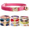 Defgeph Collare per gatti personalizzato, con targhetta e numero di telefono, inciso, per gattini, cuccioli, velluto, S (16cm-26cm), Rosa rossa