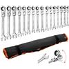 VEVOR Set di Chiavi Combinate a Cricchetto 30 Pezzi, Chiavi a Cricchetto Flessibile, Metriche e SAE, Meccanismo a 72 Denti, Testa Snodata a 180°, in Acciaio Cr-V con Custodia Arrotolabile, Argento
