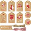 Suofuolef 100 etichette regalo natalizie, 10 motivi in carta kraft con filo di cotone e filo per etichette regalo di Natale e decorazioni di Natale
