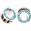 Decentraland Bianco Nero Azzurro 3-Paio di Orecchini in Acciaio Inox con Cubic Zirconia Tunnel, Orecchini a Vite per Piercing Corpo, 3mm（8g）, Acciaio inossidabile