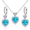 Uloveido Y2903 - Set di gioielli con collana e orecchini pendenti a forma di cuore azzurro per donne e ragazze, alla moda, con zirconi cubici e collana per mamma, figlia, fidanzata, regalo di