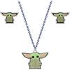 Disney Star Wars Set Collana e Orecchini Grogu Baby Yoda in Ottone con Smalto Verde e Marrone, Girocollo Regolabile e Orecchini a Lobo per Ragazze e Bambine, Gioielli Ufficiali Star Wars