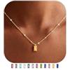 TINGN Collana da donna placcata in oro 14 carati, con ciondolo rettangolare con pietra di nascita dei 12 mesi, regalo di compleanno per donne e ragazze, Rame