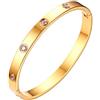 Flongo - Bracciale in acciaio inox lucidato, da donna, con catena intarsiata di zirconi, regalo di compleanno, matrimonio, fidanzamento e Acciaio inossidabile, colore: Or, Modèle 3, cod. F104029