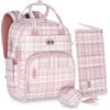 Dikaslon Borsa Zaino Fasciatoio, Zainetto Fasciatoio Grande Multifunzione Borsa Bebè con Fasciatoio Portatile, Porta Ciuccio e Cinturini per Passeggino, per Mamma e Papà, Strisce Rosa
