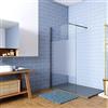 GENERIC Doccia Walk In 80x200cm Parete Fissa in Vetro Temperato Anti-frantumi Anticalcare da 8 mm Striscia Opaca Centrale Barra Stabilizzatrice 90 cm Nero Opaco