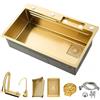 ASKLFNEI Lavandino Cucina, Cascata Lavello Cucina, 1 Vasche in Acciaio Inox Oro Rettangolare, Lavello Cucina Multifunzione per Workstation, Accessori Completi(85x50cm)