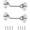 QWORK® 2 Pezzi ganci porta in acciaio inossidabile, Gancio e Occhio, per porta della stalla, porta del garage, chiavistello del cancello del giardino, con viti di montaggio, 10 cm