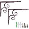 YUJIANHUAA 2 Pezzi Staffa Angolare Retrò,Reggimensola Stile Rustico,Reggimensola Antico in Ferro,Staffe a Muro,Supporti per Mensola Pesanti,Staffa Decorativi,con Viti,Bronzo rosso