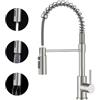 FORIOUS Rubinetto Cucina, Rubinetto Lavello Cucina Estraibile, Miscelatore Cucina con Maniglia Singola e 3 Funzioni, Rubinetto per Lavello con Molla Girevole a 360°, Acciaio Inossidabile