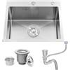 Bokaiya Lavello Cucina 1 Vasca, 50 x 45 cm, Bokaiya Lavello in Acciaio Inox 304, Lavandino Cucina Multifunzione con 2 Fori, Lavello da Incasso a 1 Vasca con Filtro di Scarico, Spazzolato, Filotop o Sottotop