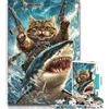 LLONGKT Puzzle per adulti Gatto e squalo 1000 pezzi per adulti, giocattoli, giochi educativi antistress, interazione genitore-figlio 26x38cm