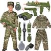 vamei 13 Pezzi Costume Militare Bambino Tuta Militare per Bambini Costume da Soldato Bambino con Walkie-Talkie Mitra Pistola Giocattolo Militare Cappello Mimetico per Bambino Ragazzo Ragazza 6-7 Anni