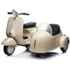 Tecnobike Shop Moto Elettrica per Bambini Piaggio Vespa Sidecar Big 12V Luci Suoni LED Mp3 (Avorio)