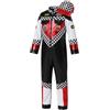 Bemonew Costume da pilota di auto da corsa per bambini con cappuccio, per vacanze e feste cosplay, motivo a scacchi, rosso, nero, bianco, S