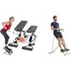 Sunny Health & Fitness Row-N-Ride Squat Assist Trainer for Glutes & Full Body Cardio Workout + Advanced Mini Home Steppers with Resistance Bands