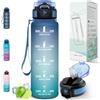 Motswedi Borraccia 1 litro, con cannuccia, Bottiglia d'acqua Motivazionale, con Indicatore di Tempo, Borraccia Palestra 1 litro, per Corsa, Ciclismo, Palestra, Yoga, Blu & Verde