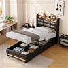 KSFASHZ Letto a cassapanca 90 x 200 con testiera portaoggetti LED USB, letto singolo imbottito in PU nero per adulti adolescenti, telaio in metallo + rete a doghe in legno