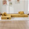 MAMAINI Divano letto a 2 posti, moderno, comodo, in tessuto, due cuscini, poggiapiedi con vano portaoggetti laterale e portabevande, elegante e decorativo, giallo senape